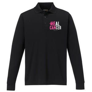 Heal Cancer Believe God Christian Breast Cancer Awareness Performance Long Sleeve Polo