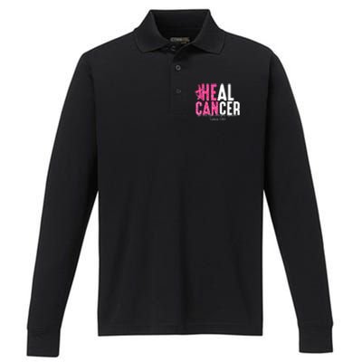 Heal Cancer Believe God Christian Breast Cancer Awareness Performance Long Sleeve Polo