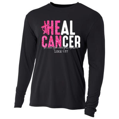 Heal Cancer Believe God Christian Breast Cancer Awareness Cooling Performance Long Sleeve Crew