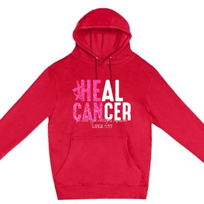 Heal Cancer Believe God Christian Breast Cancer Awareness Premium Pullover Hoodie