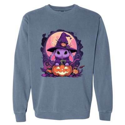 Halloween Cute Bunny Rabbit Witch Hat Jack O Lantern Graphic Garment-Dyed Sweatshirt