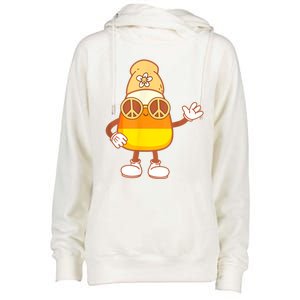 Halloween Candy Corn Squad Team Retro Groovy Candy Corn Womens Funnel Neck Pullover Hood