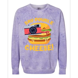 Hamburger Cheeseburger Camera Say Double Cheese Gift Colorblast Crewneck Sweatshirt