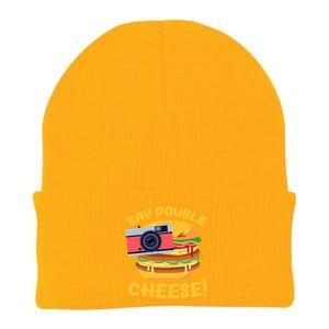 Hamburger Cheeseburger Camera Say Double Cheese Gift Knit Cap Winter Beanie