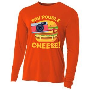 Hamburger Cheeseburger Camera Say Double Cheese Gift Cooling Performance Long Sleeve Crew