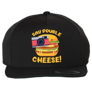 Hamburger Cheeseburger Camera Say Double Cheese Gift Wool Snapback Cap