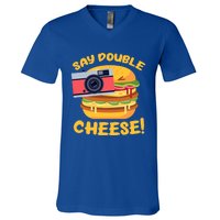 Hamburger Cheeseburger Camera Say Double Cheese Gift V-Neck T-Shirt