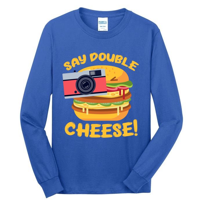 Hamburger Cheeseburger Camera Say Double Cheese Gift Tall Long Sleeve T-Shirt