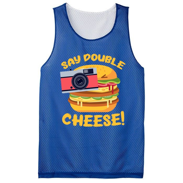 Hamburger Cheeseburger Camera Say Double Cheese Gift Mesh Reversible Basketball Jersey Tank