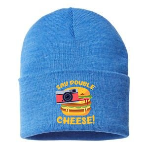 Hamburger Cheeseburger Camera Say Double Cheese Gift Sustainable Knit Beanie