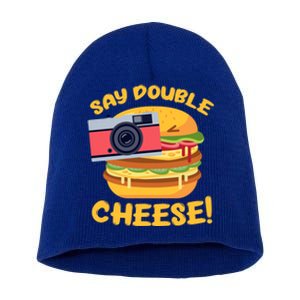 Hamburger Cheeseburger Camera Say Double Cheese Gift Short Acrylic Beanie