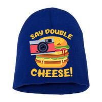 Hamburger Cheeseburger Camera Say Double Cheese Gift Short Acrylic Beanie