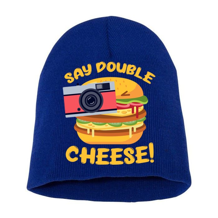 Hamburger Cheeseburger Camera Say Double Cheese Gift Short Acrylic Beanie