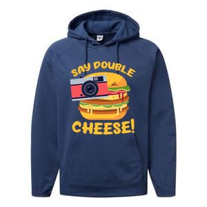 Hamburger Cheeseburger Camera Say Double Cheese Gift Performance Fleece Hoodie