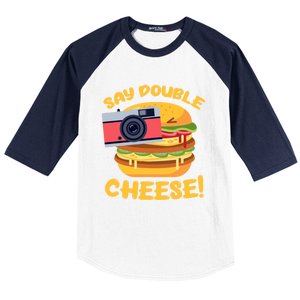 Hamburger Cheeseburger Camera Say Double Cheese Gift Baseball Sleeve Shirt