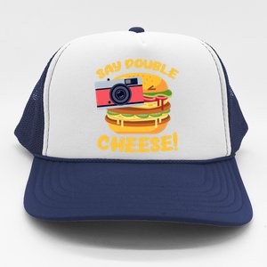 Hamburger Cheeseburger Camera Say Double Cheese Gift Trucker Hat