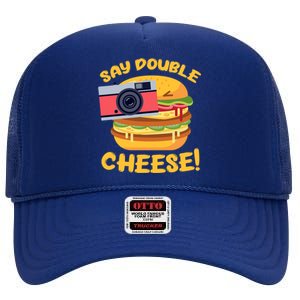 Hamburger Cheeseburger Camera Say Double Cheese Gift High Crown Mesh Back Trucker Hat