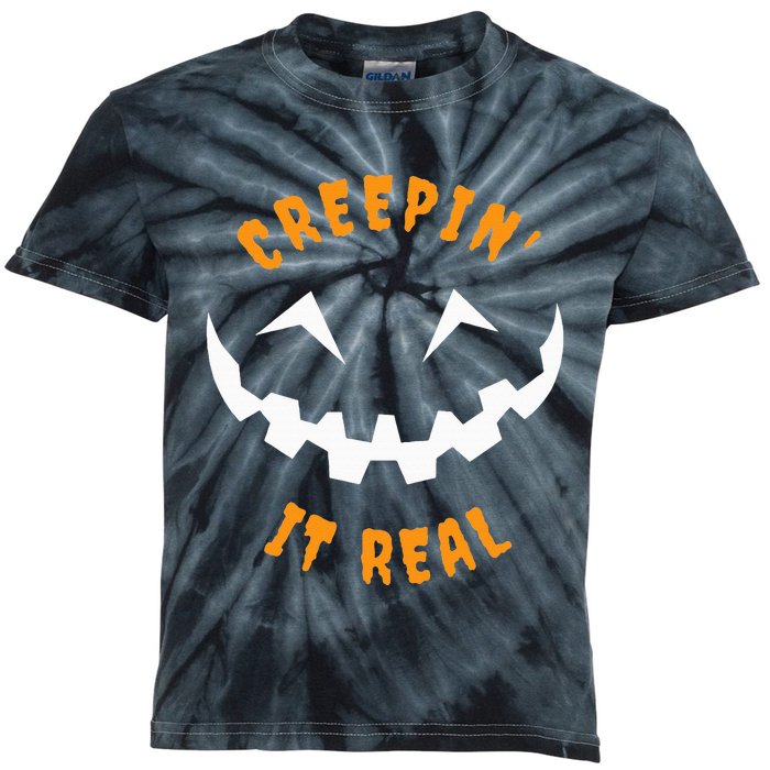 Halloween Costume Creepin’ it Real Pumpkin Funny Graphic Kids Tie-Dye T-Shirt