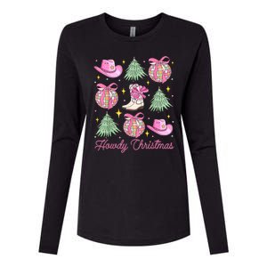 Howdy Christmas Coquette Bow Xmas Tree Western Country Womens Cotton Relaxed Long Sleeve T-Shirt