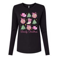 Howdy Christmas Coquette Bow Xmas Tree Western Country Womens Cotton Relaxed Long Sleeve T-Shirt