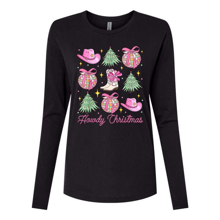 Howdy Christmas Coquette Bow Xmas Tree Western Country Womens Cotton Relaxed Long Sleeve T-Shirt