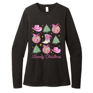 Howdy Christmas Coquette Bow Xmas Tree Western Country Womens CVC Long Sleeve Shirt