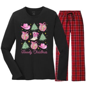 Howdy Christmas Coquette Bow Xmas Tree Western Country Women's Long Sleeve Flannel Pajama Set 