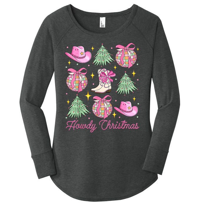 Howdy Christmas Coquette Bow Xmas Tree Western Country Women's Perfect Tri Tunic Long Sleeve Shirt