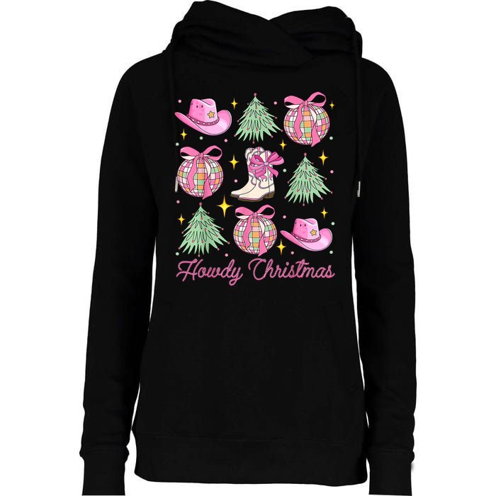 Howdy Christmas Coquette Bow Xmas Tree Western Country Womens Funnel Neck Pullover Hood