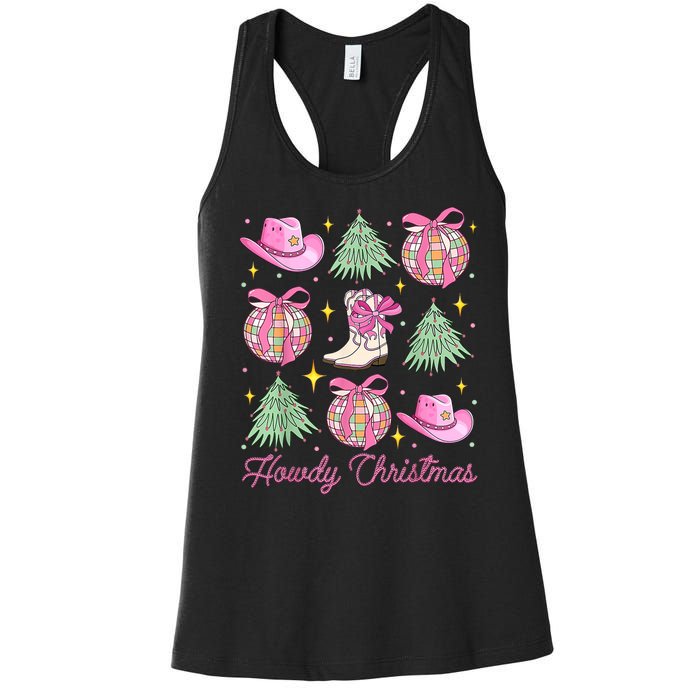 Howdy Christmas Coquette Bow Xmas Tree Western Country Women's Racerback Tank