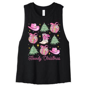 Howdy Christmas Coquette Bow Xmas Tree Western Country Women's Racerback Cropped Tank