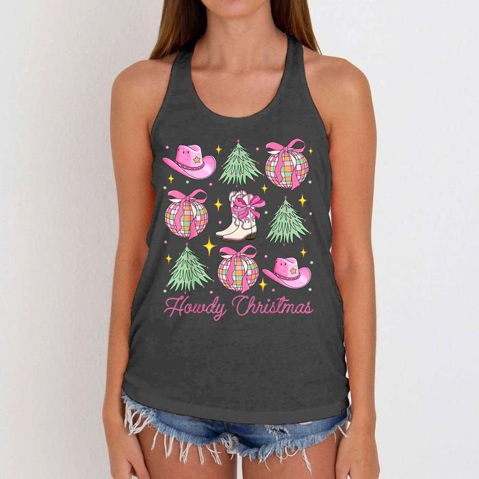 Howdy Christmas Coquette Bow Xmas Tree Western Country Women's Knotted Racerback Tank