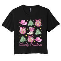 Howdy Christmas Coquette Bow Xmas Tree Western Country Women's Crop Top Tee