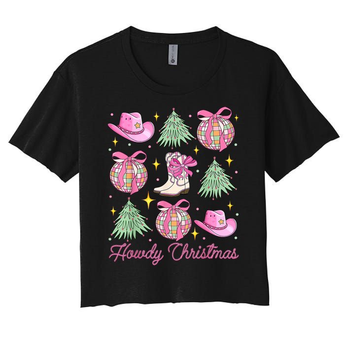 Howdy Christmas Coquette Bow Xmas Tree Western Country Women's Crop Top Tee