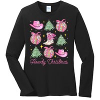 Howdy Christmas Coquette Bow Xmas Tree Western Country Ladies Long Sleeve Shirt