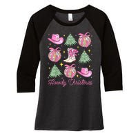 Howdy Christmas Coquette Bow Xmas Tree Western Country Women's Tri-Blend 3/4-Sleeve Raglan Shirt