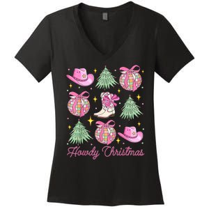 Howdy Christmas Coquette Bow Xmas Tree Western Country Women's V-Neck T-Shirt