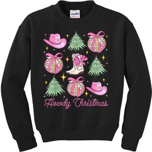 Howdy Christmas Coquette Bow Xmas Tree Western Country Kids Sweatshirt