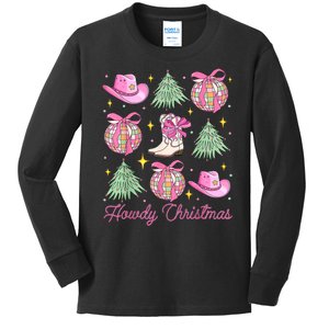 Howdy Christmas Coquette Bow Xmas Tree Western Country Kids Long Sleeve Shirt