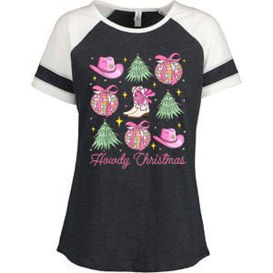 Howdy Christmas Coquette Bow Xmas Tree Western Country Enza Ladies Jersey Colorblock Tee