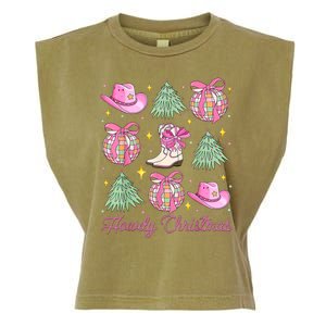 Howdy Christmas Coquette Bow Xmas Tree Western Country Garment-Dyed Women's Muscle Tee