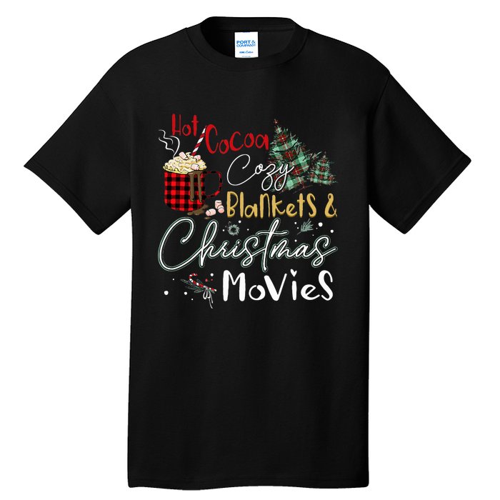 Hot Cocoa Cozy Blanket Christmas Movies Plaid Holidays Funny Tall T-Shirt