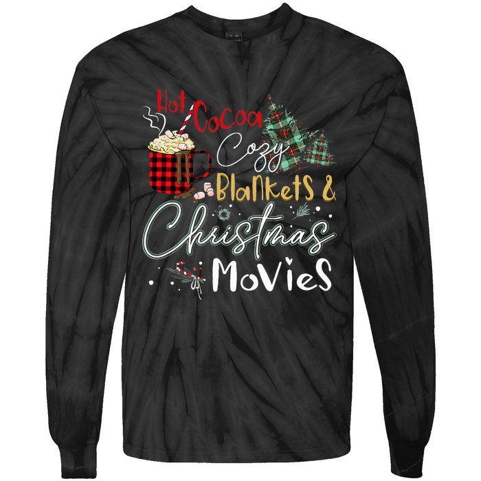 Hot Cocoa Cozy Blanket Christmas Movies Plaid Holidays Funny Tie-Dye Long Sleeve Shirt