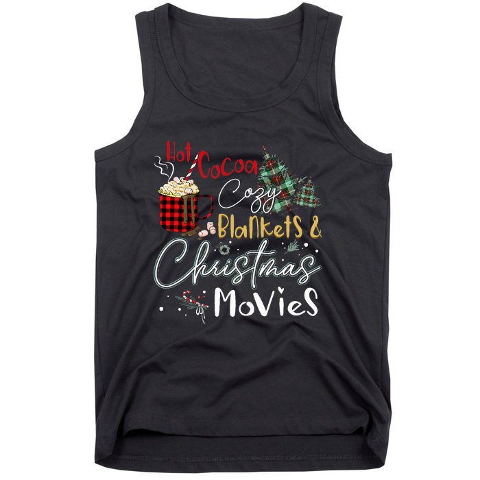 Hot Cocoa Cozy Blanket Christmas Movies Plaid Holidays Funny Tank Top