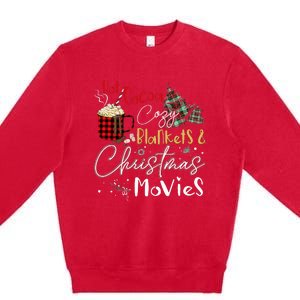 Hot Cocoa Cozy Blanket Christmas Movies Plaid Holidays Funny Premium Crewneck Sweatshirt