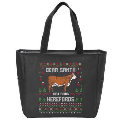 Hereford Cattle Cow Livestock Christmas Ugly Xmas Sweater  Zip Tote Bag