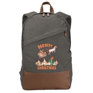 Howdy Christmas Cowboy Funny Santa Western Xmas Pajamas Gift Cotton Canvas Backpack