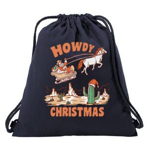 Howdy Christmas Cowboy Funny Santa Western Xmas Pajamas Gift Drawstring Bag