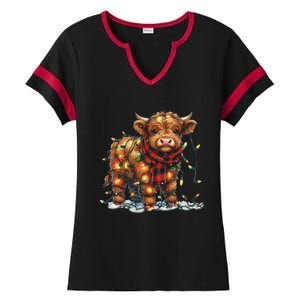 Highland Cow Christmas Xmas Santa Baby Wooly Farm Animal Ladies Halftime Notch Neck Tee