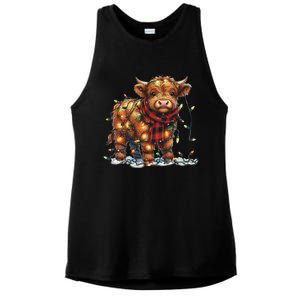 Highland Cow Christmas Xmas Santa Baby Wooly Farm Animal Ladies PosiCharge Tri-Blend Wicking Tank